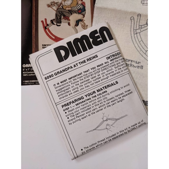 Vintage Norman Rockwell Crewel Embroidery Kit "Grandpa at the Reigns" 5" by 7" - Picture 6 of 9